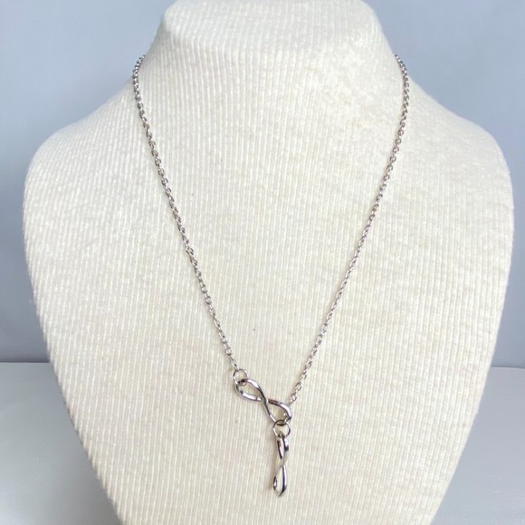 Lariat Chain Necklace Double Infinity Silver Tone Pendant - Picture 1 of 9
